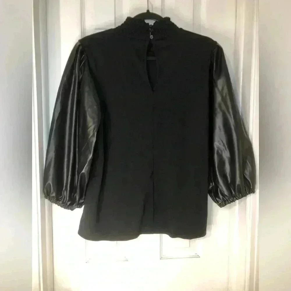 Black Mock Neck Bishop Sleeve Blouse - Picture 10 of 13